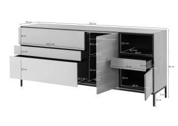 Sideboard Akazie 200x45x85 grau-weiß geölt CHICAGO #05