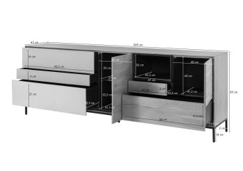 Sideboard Mango 240x45x85 braun geölt CHICAGO #106