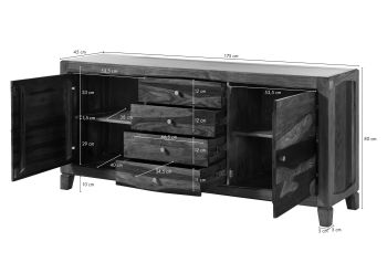 Sideboard Sheesham 175x45x80 braun lackiert ANCONA #123