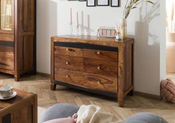 Sideboard Sheesham 110x45x80 dunkelbraun lackiert ANCONA #220