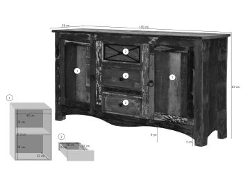 Sideboard Altholz 150x38x85 mehrfarbig lackiert NATURE OF SPIRIT #05