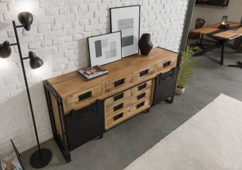 Sideboard Mango 195x45x90 natur klar lackiert / Metall schwarz BLACKBURN #109