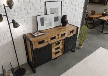 Sideboard Mango 150x45x90 natur klar lackiert / Metall schwarz BLACKBURN #110