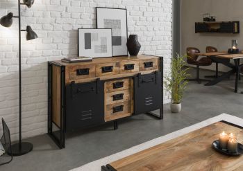 Sideboard Mango 150x45x90 natur klar lackiert / Metall schwarz BLACKBURN #110