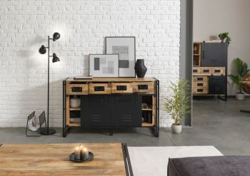 Sideboard Mango 150x45x90 natur klar lackiert / Metall schwarz BLACKBURN #110
