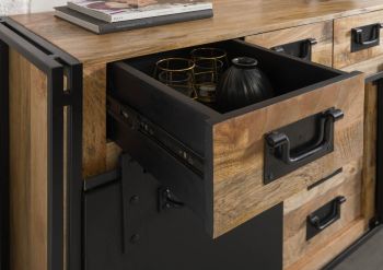 Sideboard Mango 150x45x90 natur klar lackiert / Metall schwarz BLACKBURN #110