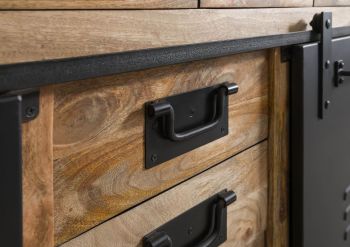 Sideboard Mango 150x45x90 natur klar lackiert / Metall schwarz BLACKBURN #110