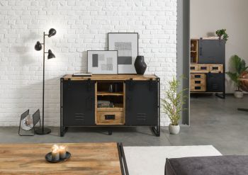 Sideboard Mango 150x45x90 natur lackiert / Metall schwarz BLACKBURN #111