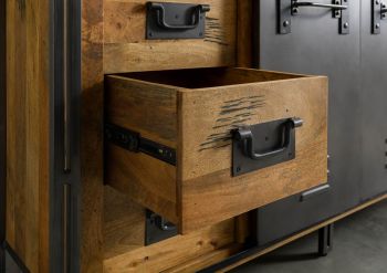 Sideboard Mango / Altholz 180x45x90 natur / grau lackiert / Metall grau BLACKBURN LUX #552
