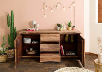 Sideboard Sheesham 185x48x80 natur lackiert / sandgestrahlt PURE SHEESHAM #215