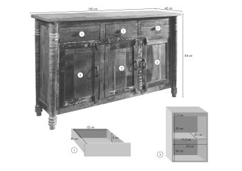Sideboard Altholz 140x42x88 mehrfarbig lackiert FABLE #04