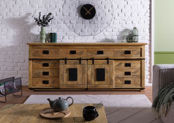 Sideboard Mango 220x45x90 natur lackiert RAILWAY #192