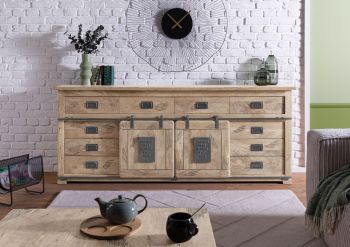 Sideboard Mango 220x45x90 whitewash lackiert RAILWAY #392