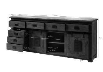 Sideboard Mango 220x45x90 natur lackiert RAILWAY #192