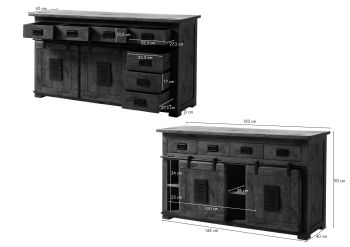 Sideboard Mango 150x45x90 natur lackiert RAILWAY #120