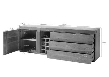 Sideboard Akazie 215x45x75 beige lackiert Amsterdam #129