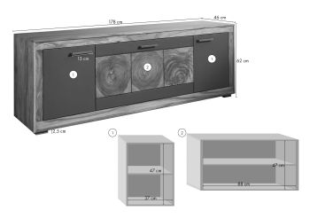 TV-Board Sheesham 178x46x62 gebeizt TURIN #07