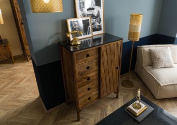 Kommode Mango 90x45x120 braun geölt / dunkler Granit LOS ANGELES #110