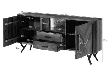 Sideboard Altholz 180x40x81 natur lackiert AVIGNON #111
