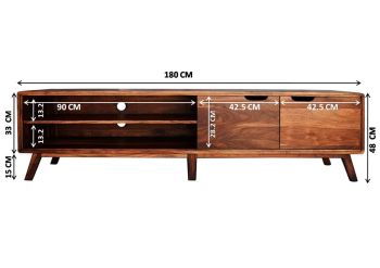 TV-Board Sheesham 180x40x48 walnuss lackiert MALMÖ 2 #122