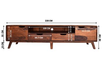 TV-Board Sheesham 220x40x48 walnuss lackiert MALMÖ 2 #123