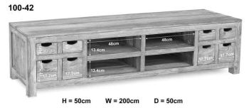 TV-Board Sheesham 200x50x50  grau geölt NATURE GREY #42