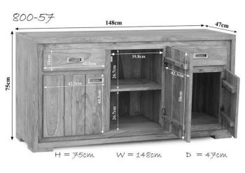 Sideboard Sheesham 148x47x75  braun geölt NATURE BROWN #857