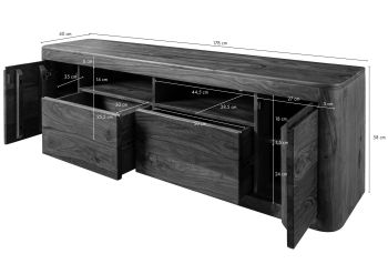 TV-Board Sheesham 178x40x58 smoked cherry gebeizt TORONTO #121
