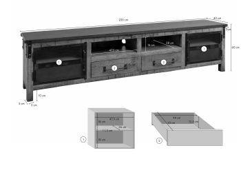 TV-Board Mango 220x40x60 braun lackiert HEAVY INDUSTRY #235