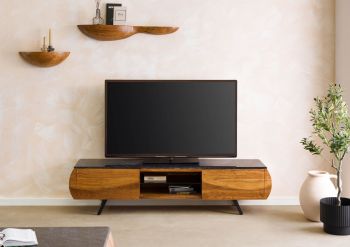 TV-Board Akazie 184x40x45 natur lackiert / Marmor schwarz MONTREAL #121