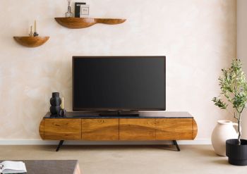 TV-Board Akazie 204x40x45 natur lackiert / Marmor schwarz MONTREAL #123