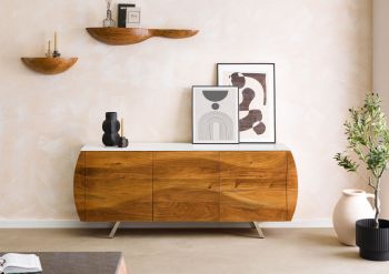 Sideboard Akazie 184x40x75 natur lackiert / Marmor weiß MONTREAL #128