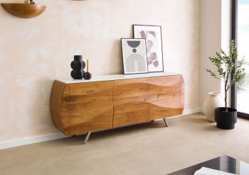 Sideboard Akazie 184x40x75 natur lackiert / Marmor weiß MONTREAL #128