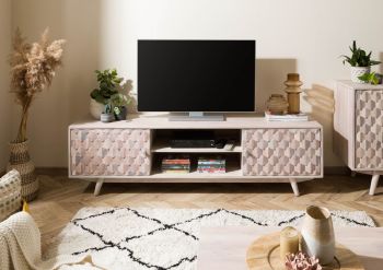 TV-Board Akazie 170x42x48 weiß lackiert MOSAYK #211