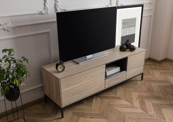 TV-Board Akazie 160x45x55 grau-weiß geölt CHICAGO #01