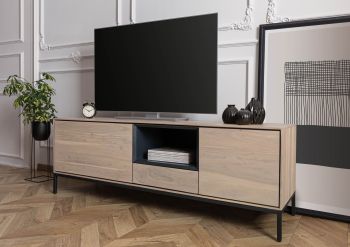 TV-Board Akazie 160x45x55 grau-weiß geölt CHICAGO #01