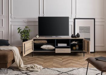 TV-Board Akazie 160x45x55 grau-weiß geölt CHICAGO #01