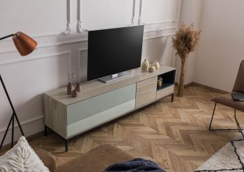 TV-Board Akazie 200x45x55 grau-weiß geölt CHICAGO #02