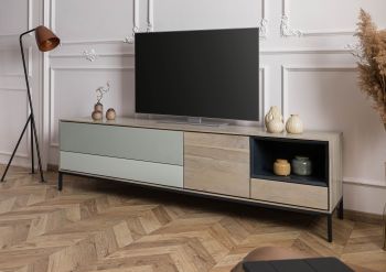 TV-Board Akazie 200x45x55 grau-weiß geölt CHICAGO #02