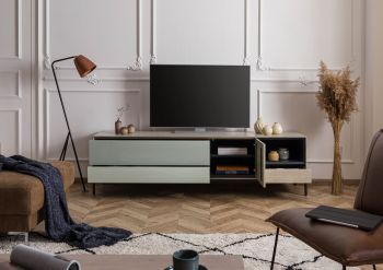 TV-Board Akazie 200x45x55 grau-weiß geölt CHICAGO #02