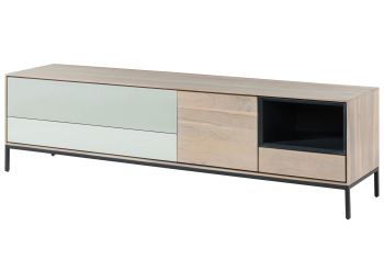 TV-Board Akazie 200x45x55 grau-weiß geölt CHICAGO #02