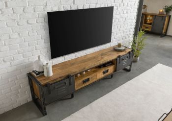 TV-Board Mango / Altholz 220x45x55 natur / grau lackiert / Metall grau BLACKBURN LUX #412