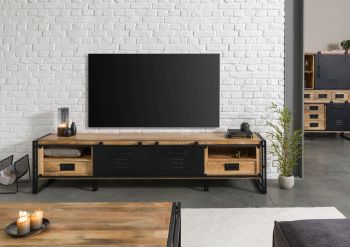 TV-Board Mango 240x45x55 natur klar lackiert / Metall schwarz BLACKBURN #555