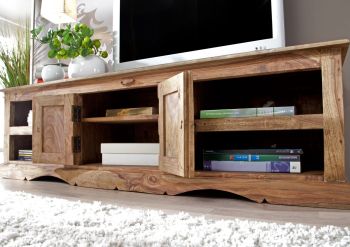 TV-Board Sheesham 150x45x45 grau geölt LEEDS #48