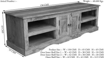 TV-Board Sheesham 150x45x45 grau geölt LEEDS #48