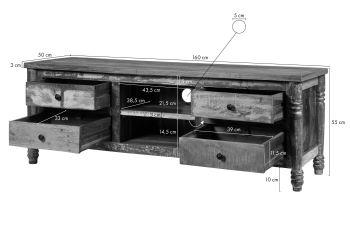 TV-Board Altholz 160x50x55 mehrfarbig lackiert FABLE #33