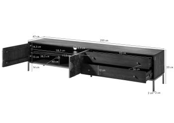 TV-Board Mango 220x45x50 grau geölt DIAMOND #123