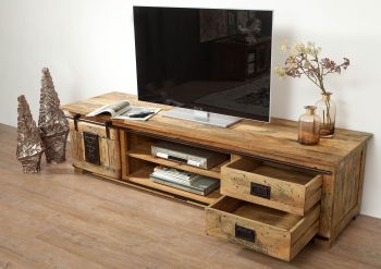 TV-Board Mango 200x55x50 natur lackiert RAILWAY #136