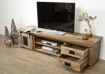TV-Board Mango 200x55x50 natur lackiert RAILWAY #136