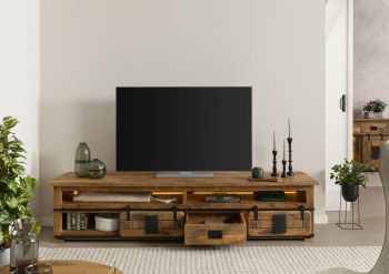 TV-Board Mango / Altholz 220x55x50 natur lackiert RAILWAY LUX #132